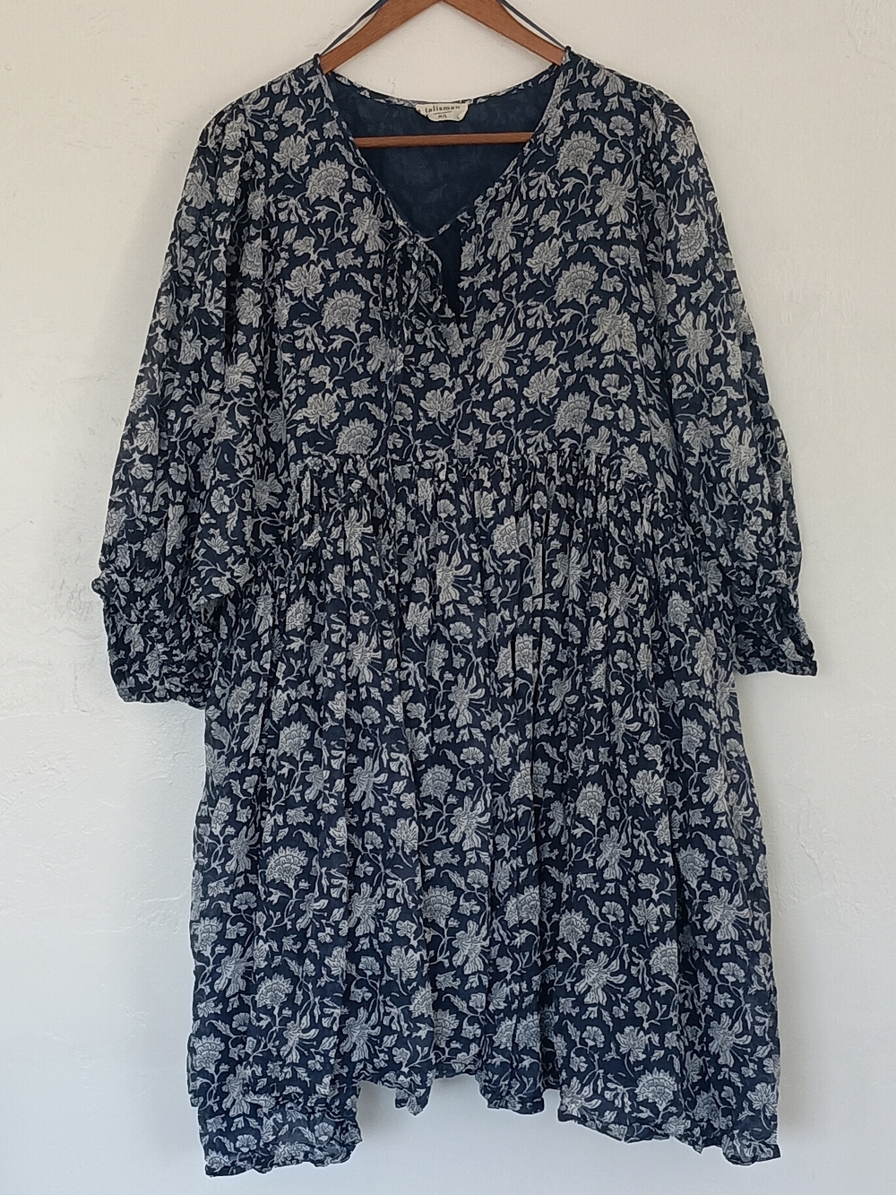 Talisman 100% Cotton Blue Floral Tiered Boho Dress M/L